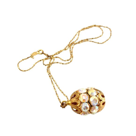 Vintage 14K Gold Filled Pendant Necklace With Iridescent Beads Filigree Detaili - Picture 4 of 7